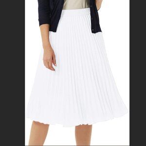 NWT- High Elastic Waist Pleated Chiffon Skirt Midi Swing A-line Skirts- S- White
